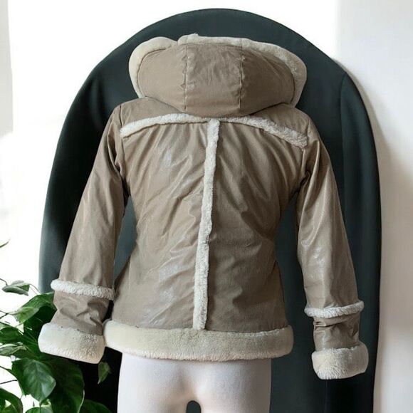 Paramount Tan Cream Hooded Faux Fur Coat Peacoat Small Penny Lane Princess - Picture 3 of 8